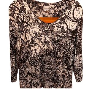 Chico's 3/4 Sleeve Black And White Top L EUC